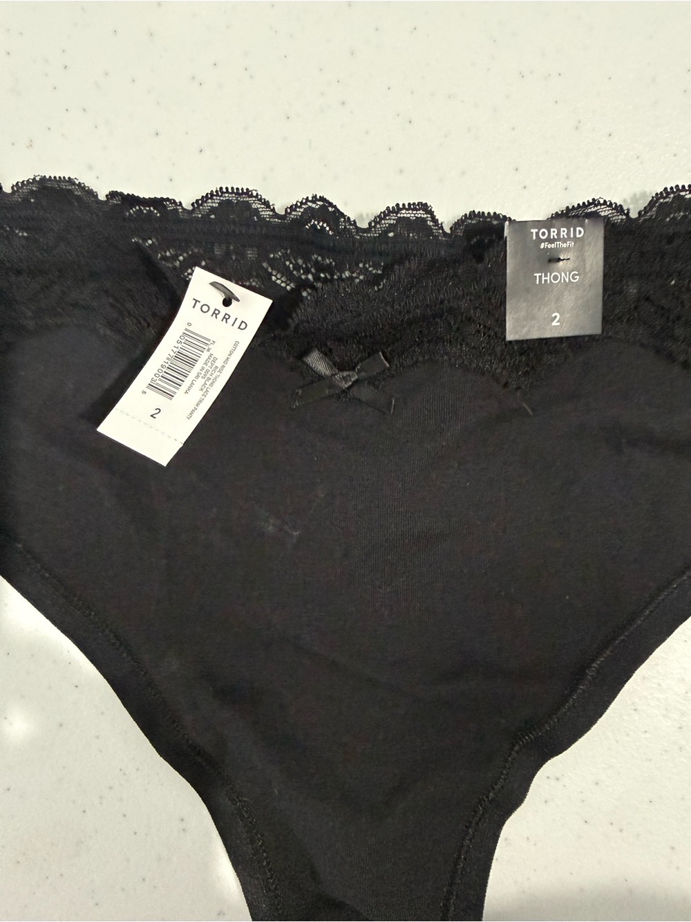 torrid Black Lace-Trim Thong - Size 2